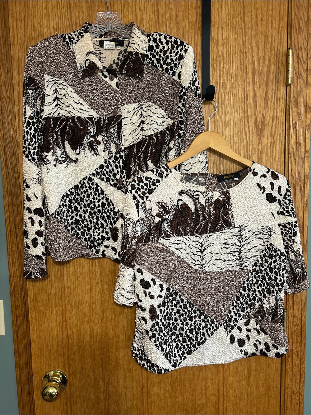 Vintage Bala Bala 2 Piece Set Animal Patchwork Size large crinkle brown black